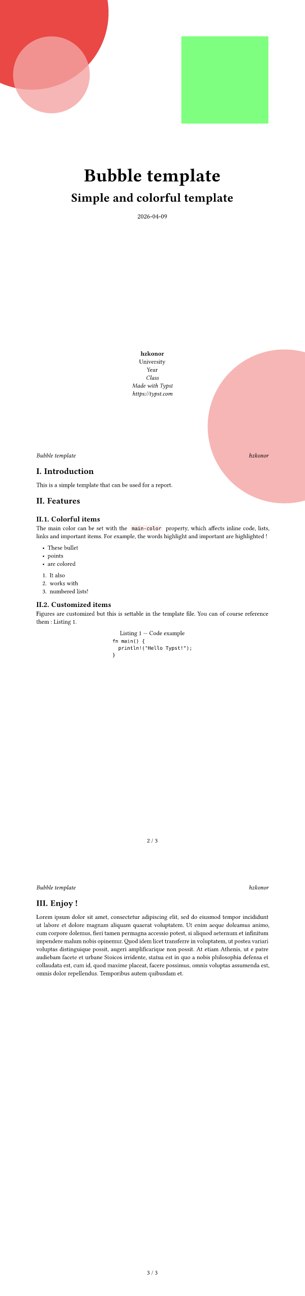 Bubble template preview