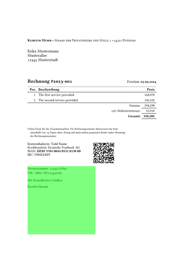 German FX Invoice template preview