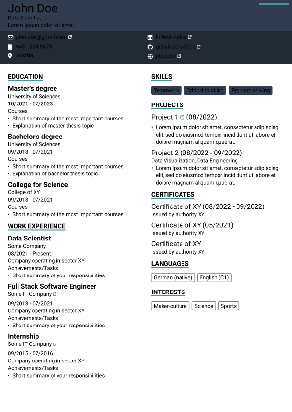 Modern Resume template preview
